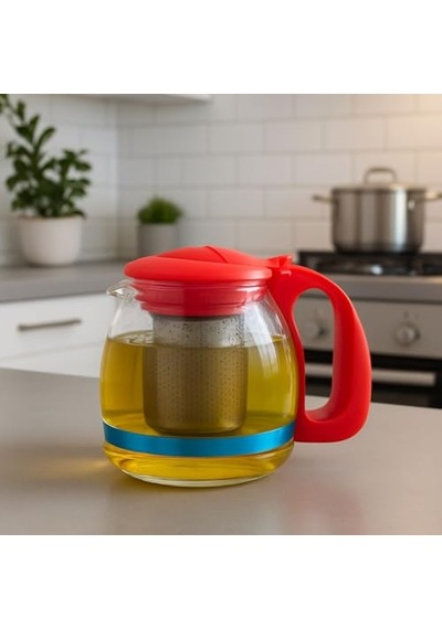 700 Ml Süzgeçli Cam Çaydanlık Üstü Demlik Kırmızı Diğer