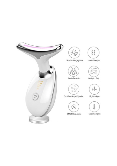 Valkyrie 7 Renk Titreşimli Yüz Boyun Ems Güzellik Cihazı Kırışık Gıdık Sarkma Giderici Beyaz Beyaz
