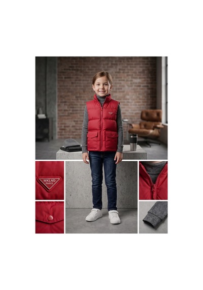 Deniva Kids Çocuk Kırmızı Dik Yaka Cepli Şişme Yelek