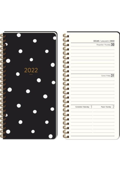 Keskin Color 2022 Haftalık Cep Ajandası Spiralli 8x16 Cm Siyah Puantiye Karışık Çok Renkli