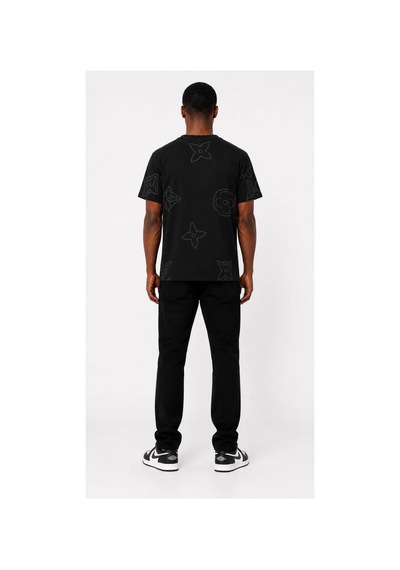 Hzr Wear %100 Pamuk Regular Fit Bisiklet Yaka Kısa Kollu Kabartma Baskılı Erkek Tişört Siyah