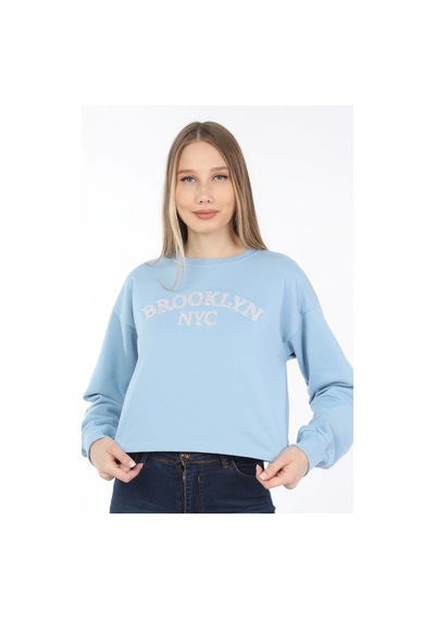 neslice Kadın Crop Havlu Nakışlı Sweat