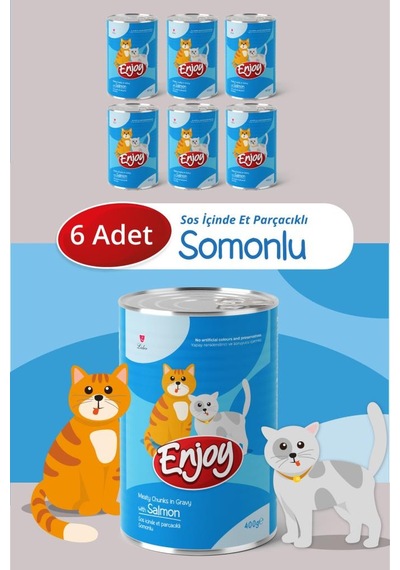 Enjoy Somonlu Kedi Konservesi Sos İçinde Et Parçacıklı 400 Gr X6
