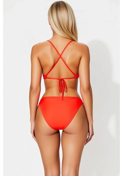 Benerly Kadın Bikini Takımı Bralette Yaka İnce Askılı Örme Kumaş Brazilia Kırmızı