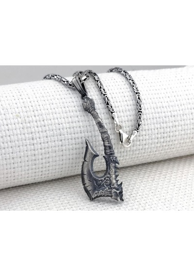 Takıhan Viking İskandinav Savaşcı Baltası Kral Zincirli Üç Boyutlu 925 Ayar Gümüş Kolye