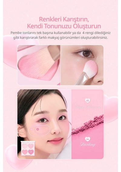 Dasique Karıştırılabilir Renk Tonlarına Sahip 4lü Allık Paleti Blending Mood Cheek 14 Love Heart 14 Love Heart
