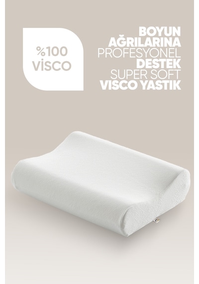 Çift Taraflı Visko Boyun Destek Yastığı - Ortopedik Anti Stres Visco Yastık - Süper Soft Beyaz