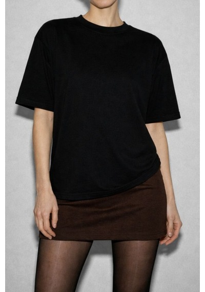 Soft&Basic Kadın 4'lü %100 Organik Pamuk Oversize Fit Basic Yuvarlak Yaka T-shirt Siyah-beyaz-haki-kahverengi