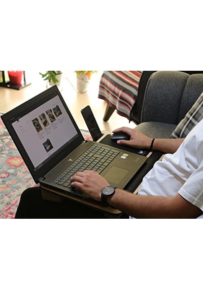 Telefon Ve Tablet Bölmeli Minderli Laptop Sehpası Notebook Bilgisayar Çalışma Masası Antik Meşe