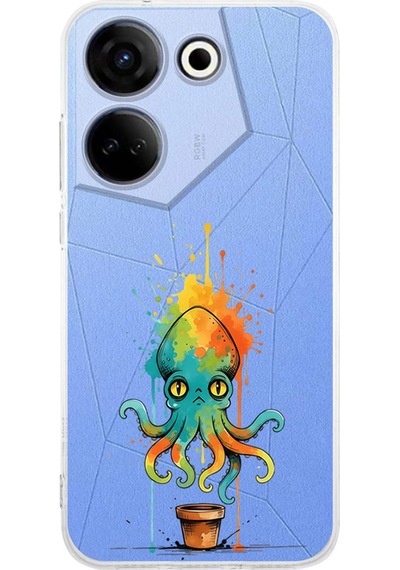 Tecno Camon 20 İle Uyumlu Splash Ahtapot Tasarımlı Şeffaf Silikon Kılıf Şeffaf