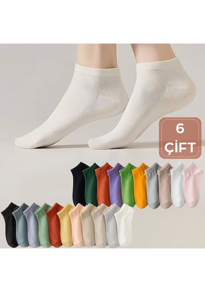 Kral Socks Çorabı Renkli 6 Çift Likralı Pamuklu Penye Kadın Patik Çorap Asorti