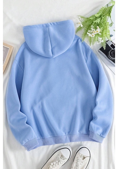 Uyguntarz Unisex Panda Baskılı Oversize Sweatshirt Bebe Mavisi