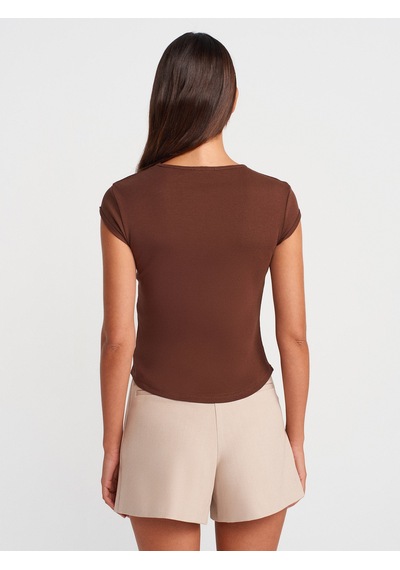 Dilvin 31779 Bisiklet Yaka Basic T-shirt-açık Kahve Açık Kahve