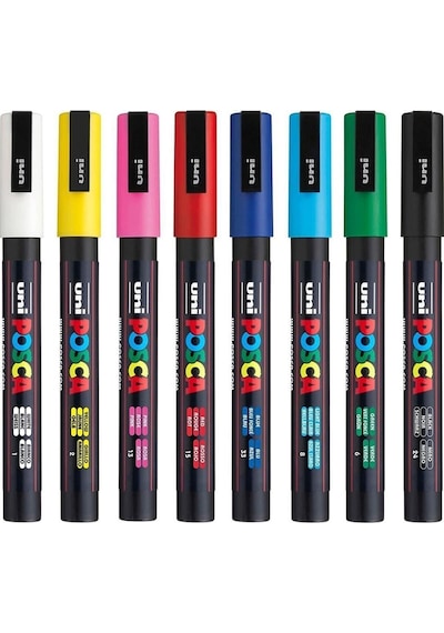 Uni-ball Posca Pc-3m Su Bazlı Boyama Markörü 8'li Ana Renkler 0.9 - 1.3 MM