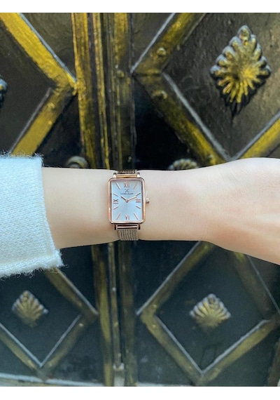 Daniel Klein Dke.1.10741-5 Dikdörtgen Kasa Hasır Kordon Minimal Tasarım Kadın Kol Saati Rose Gold