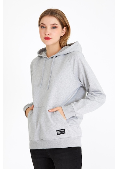 Comeor Kadın Gri Basic Kapüşonlu Regular Fit Rahat Sweatshirt 001