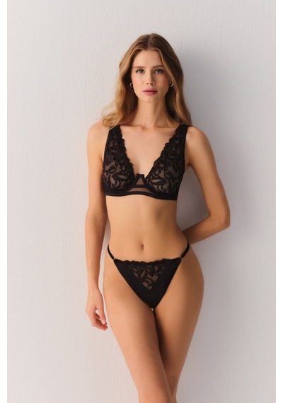 Suwen Flower Glam Dantelli String Külot St6007602g012 Siyah