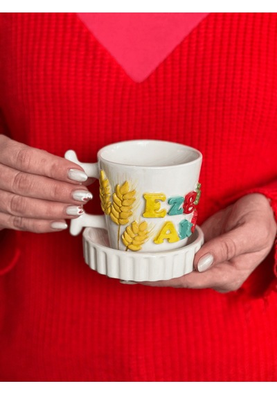 Başak Figürlü İsimli Kupa Fincan Mug Altın - Beyaz