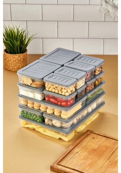 Multi Box 17 Parça 5 Farklı Boy Saklama Kabı Seti - Dondurucu & Mikrodalga Uyumlu Gri