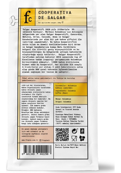 Fropie Nitelikli Kahve Kolombiya Öğütülmüş 250 G