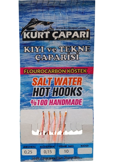 Kurt Çapari 10 Numara 5 İğneli Uv Turuncu Simli 0.25 Beden 0.15 Kısa Köstek Standart