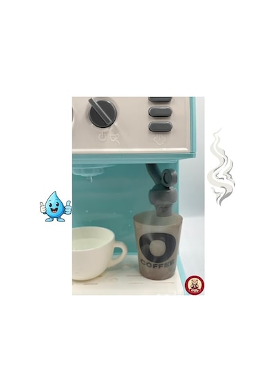 Oyuncak Buharlı Sesli Işıklı Kahve Makinesi Pilli Gerçekçi Su Akışlı Renk Değiştiren Bardaklı Mini Barista Seti Mavi Açık Gri