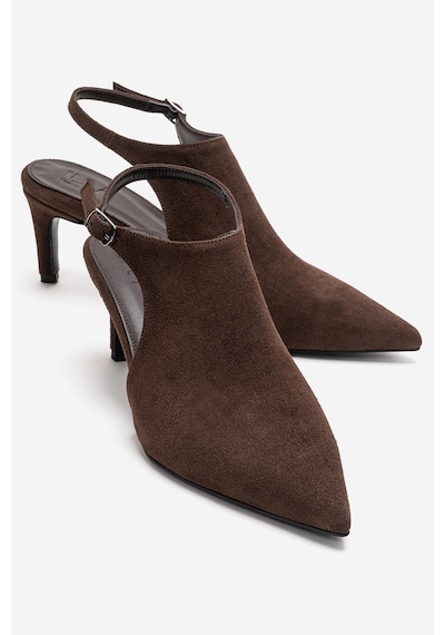 Luvishoes Rosalıe Kahverengi Süet Sivri Burunlu Kadın Topuklu Ayakkabı