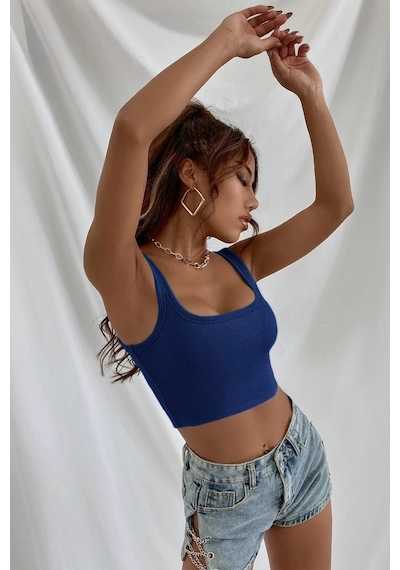 Najmaddin.com Beru Kadın Lacivert Kalın Askılı Crop Top Büstiyer