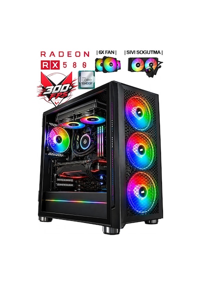 J-tech Nex i5-10400F 32 GB 512 GB SSD 8 GB RX580 Dos Masaüstü Oyuncu Bilgisayar