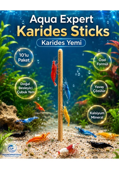 Aqua Expert Karides Sticks Karides Yemi 10 Lu Paket Doğal Besleyici Çubuk Yem Özel Formül - Kalsiyum Mineral