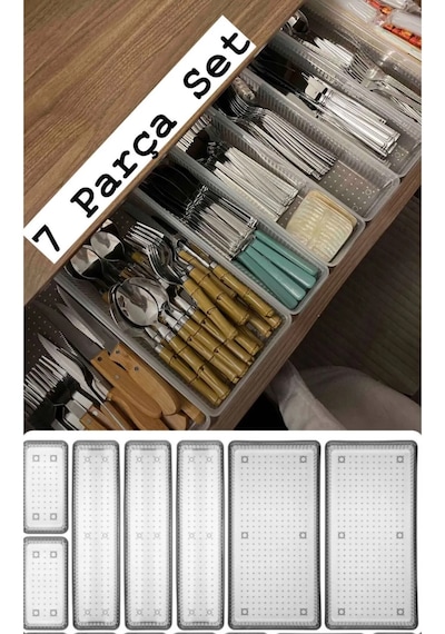 Bade 7 Parça Çekmece Içi Kaşıklık Mutfak Düzenleyici Organizer Ça Şeffaf