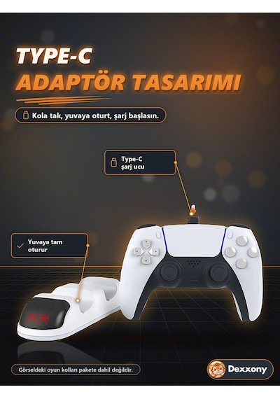 Ps5 Kol Şarj İstasyonu Dualsense Çift Kol Şarj Standı Led Göstergeli Type-c Ps5 Slim Pro Uyumlu