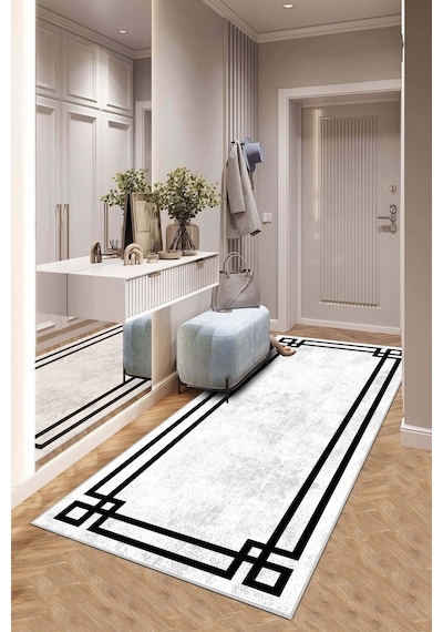 West Home Makinede Yıkanabilir Kaymaz Taban Leke Tutmaz Modern Kesme Yolluk Mutfak Yolluk Halı Yolluk Wh 422 White Yolluk