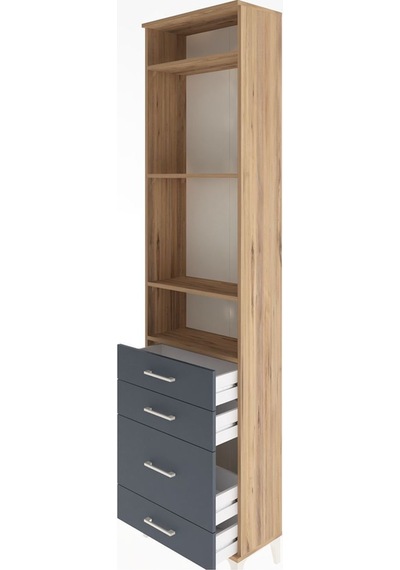Arges Dolap 4 Raflı 4 Çekmeceli 60x30x243 Çam-antrasit Atlas Çam