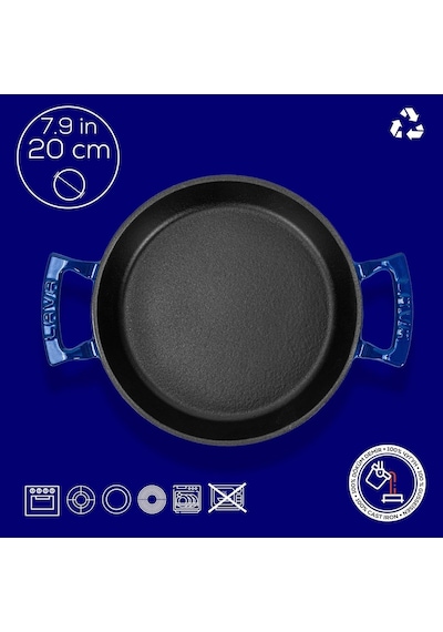Lava Döküm Yuvarlak Sahan Döküm Demir Yekpare Çift Kulplu Çap Ø 20cm. Mavi Diğer