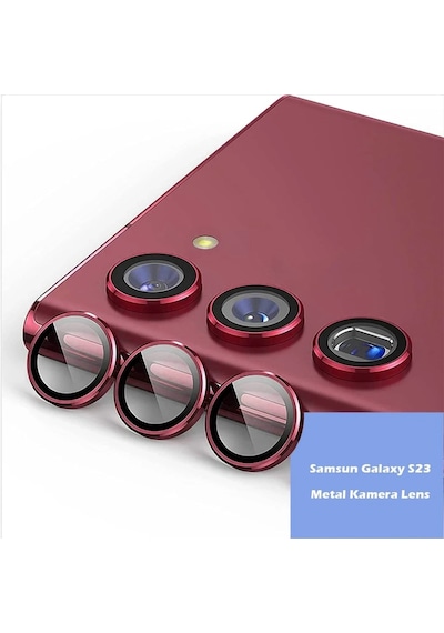 Mey İthalat Samsung Galaxy Uyumlu S23 Plus Metal Kamera Lens - Kırmızı