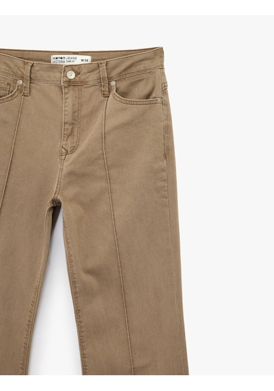 Koton Nervürlü Cepli Düğmeli İspanyol Paça Denim Pantolon - Flare Jeans Kahverengi 6sal40080mw Kahve