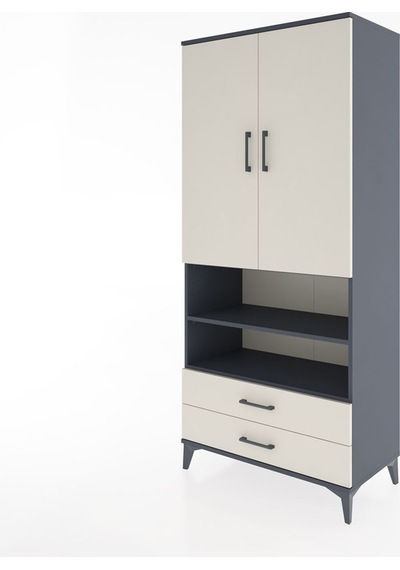 Hyperion Dolap 5 Raflı 2 Çekmeceli 2 Kapaklı 88x44x195 Antrasit-aytaşı Antrasit