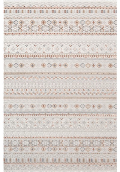 Icon Ic008r Krem Halı Renkli Kilim Desenli Akrilik Ve Pamuk Tabanlı 4 Mevsim Salon Halısı-753 Krem