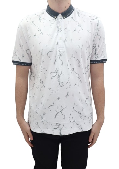 Santa Dmctekstil Erkek Kavis-113 Desenli Spor Kesim Rahat Kalıp Cepsiz Polo Yaka T-shirt Beyaz