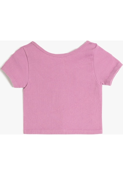 Koton Crop Tişört Derin Yuvarlak Yaka Kısa Kollu Ribanalı Pembe 3skg10381ak 3SKG10381AK288 Pembe