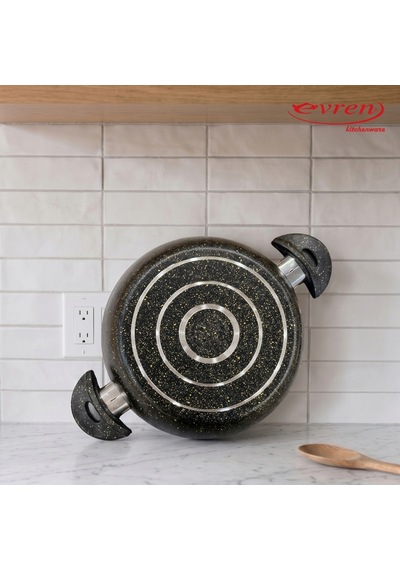 20 Cm Gold Stone Ezme Seri Granit Basık Tencere, Non-stick Pilav Karnıyarık Tencere 1,7 Lt Bakalit Kulplu
