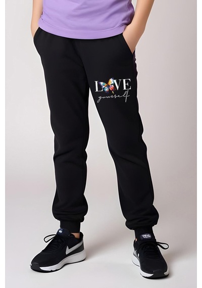Fyk Kids Kız Çocuk Baskılı Love Your Self Bel Detayı Lastikli Alt-üst Takım Lila