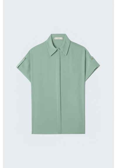 Sateen Kol Detaylı Salaş Gömlek - Mint-137625 Mint Yeşili