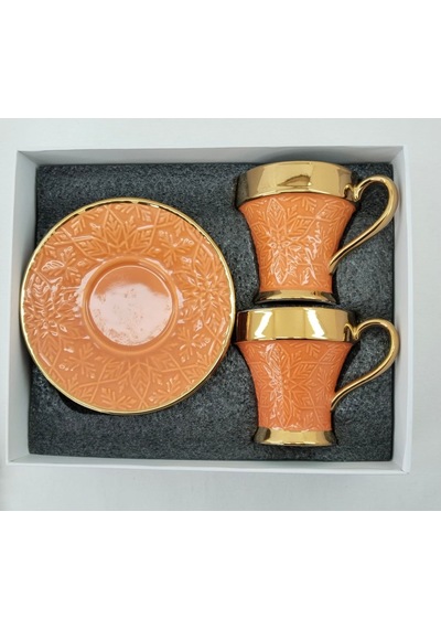 Tutku 2 Kişilik Porselen Nescafe Ve Çay Fincanı Turuncu Renk Turuncu
