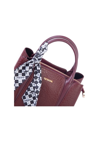 Nas Bag Şık Fularlı Mini El Ve Omuz Çantası Bordo Victoria