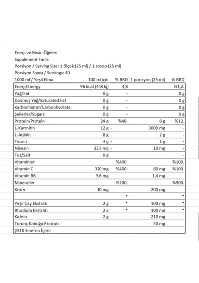 L-carnıtıne 3000mg Yeşil Elma/glutamıne 300g