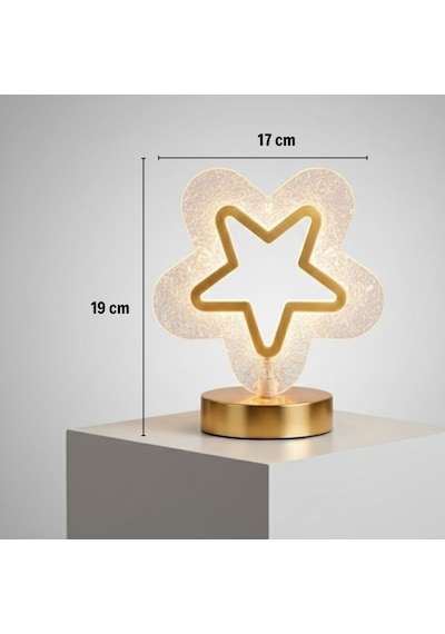 İçi Boş Yıldız Şeklinde Kristal Led Masa Lambası Dokunmatik, 3 Renk Işık Modlu, Şarjlı Mini Dekoratif Gece Lambası 5570 Beyaz