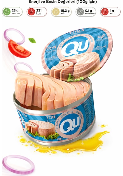 Qu Acılı Ton Balığı 12 x 160 G + Qu Sade Ton Balığı 12 x 160 G