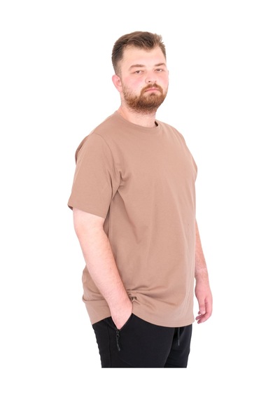 Mode Xl Büyük Beden Erkek T-shirt Bisiklet Yaka Basic U25162 Sütlü Kahve Kahverengi